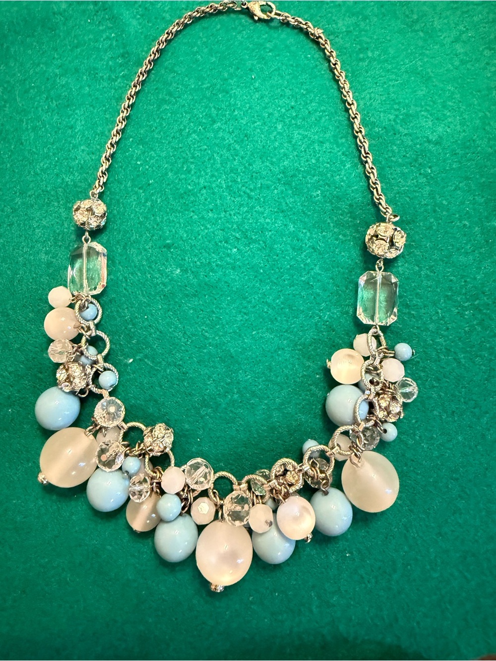 Handcrafted Pastel Blue & Cream Statement Necklace18”